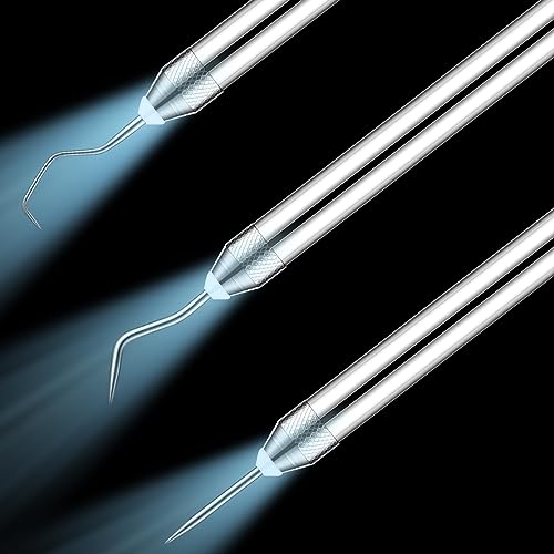 Therwen 3 Pcs LED Weeding Tools for Vinyl with Light Pin and Hook Lighted Weeding Pen for Removing Iron on Tiny Vinyl Paper Iron on Projects Adults and Cutting Machines Supply(Silver)