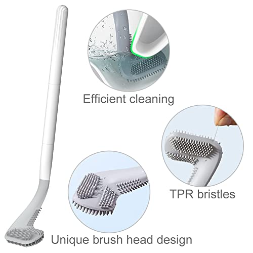 Image of Toilet Brush, Long Handle Golf Toilet Brush with Holder 360 Deep Cleaning Flexible Silicone Toilet Cleaner Brush Wall Mounted for Bathroom (White)