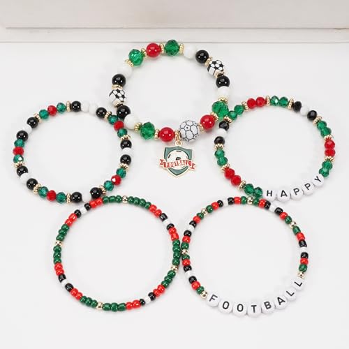 Image of Football Baseball Soccer Beaded Bracelets for Women Stackable Game Day Sports Theme Bracelet