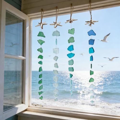 Campanas de viento de cristal de mar y estrellas para ventana exterior 6