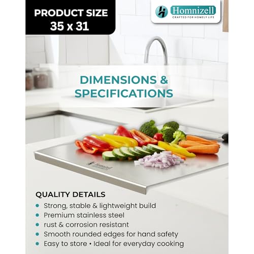 Image of Premium Large Countertop Stainless Steel Chopping Board (35 x 31 cm) - Heavy-Duty Kitchen Cutting Board for Vegetables, Fruits, Meat & Roti Making - Hygienic, Rust-Resistant & Easy to Clean