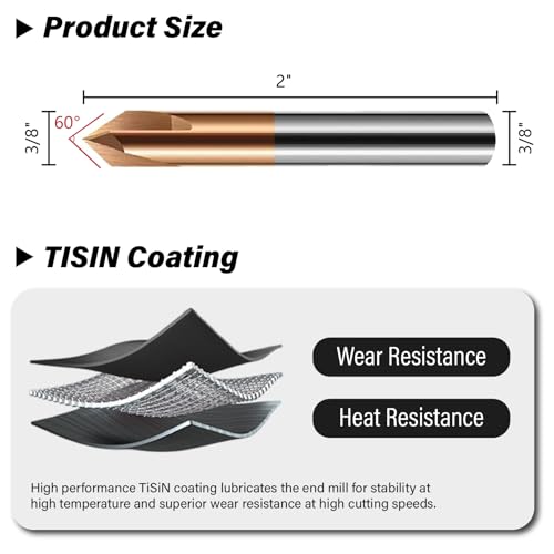 Image of 3 /8 inch Carbide Chamfer End Mill 60 Degree - V Groove, 4 Flutes TISIN Coating Mill Bits Sets for Alloy Steels, Hardened Steels