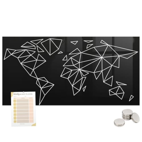 Mural de pared de vidrio Pro 100x70 para eliminar el desorden con un mapa del mundo imantado