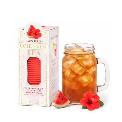 Image of Life Plus Style Gourmet Happy Tea Company Watermelon Hibiscus Green Tea Naturally Refreshing Cold Brew Tea Low Caffeine No Sugar Added Enjoy 40 Individually Wrapped Iced Tea Bags