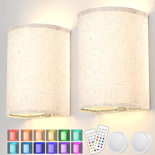 PESUTEN Wall Sconces Set of 2 Battery Operated Wall Lights with Remote RGB and White Colors Changeable Wireless Magnetic Wall Decor Light for Bedroom Living Room Game Room Hallway