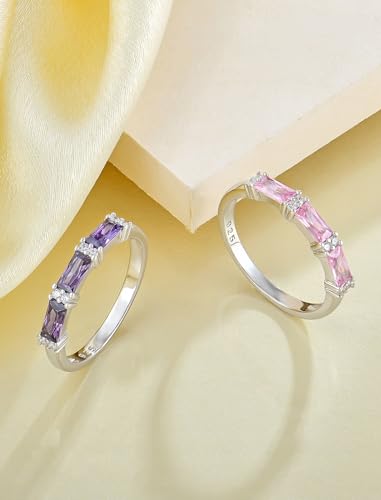 Stackable Rings 925 Sterling Silver Baguette Ring for Women, Eternity Ring Band with Square Birthstone Jewelry4