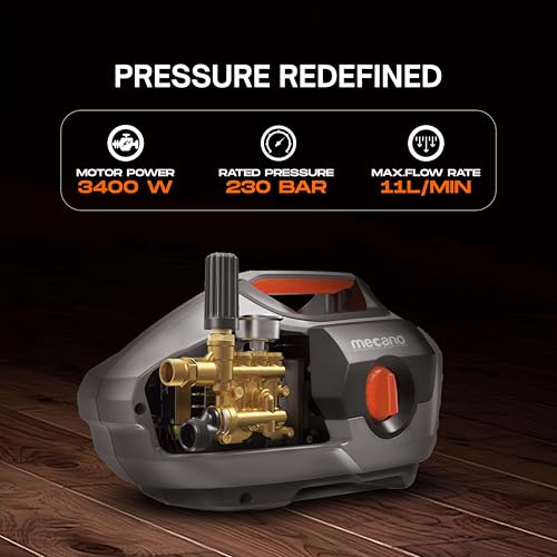 Image of Mecano TurboJet Induction Motor High Pressure Washer, 3400 Watts Motor, 190 Bars, 11.0 L /Min Flow Rate, 10 Meters Outlet Hose, for Car, Bike, Home Cleaning and Industrial Purpose