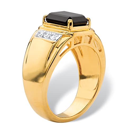 Men's Yellow Gold-plated Emerald Cut Natural Black Onyx and Diamond Accent Ring Sizes 8-162