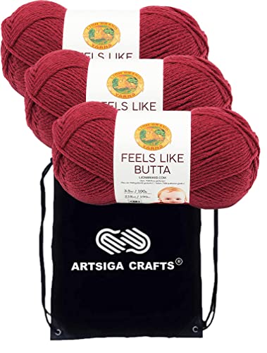 Image of Lion Brand Yarn Feels Like Butta 215-138 Cranberry | 3 Skeins, Same Dye Lot, Project Bag, CYC #4 Worsted, 100% Polyester, Ideal for Crochet, Knitting Baby Blankets, Amigurumi