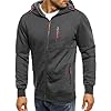 Mens Hoodies Casual Fleece Hooded Sweatshirt Full-Zip Long Sleeve Pullover Hoody Tops Dark Grey XXL #1