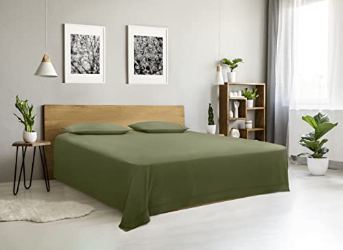 Image of Satin Bedsheet for Queen Size Bed, 400 TC Bedsheet with 2 Pillow Covers - (Queen 90 inch x 100 inch, Olive Green)