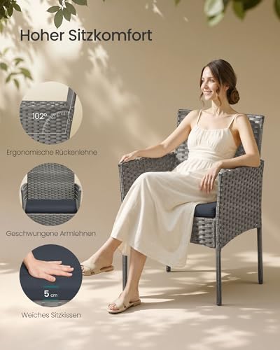 SONGMICS Gartenmöbel-Set, 4-teilig, Balkonmöbel aus PE-Polyrattan, Tisch, 2 Stühle, 2-Sitzer-Bank, Lounge-Möbel Outdoor, Terrassenmöbel, für Terrasse, Balkon, grau GGF004TZ01 3