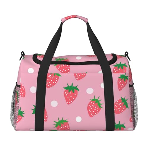 Strawberry Polka Dot Duffle Bag Foldable Travel Tote Bag Carry On Large Weekender Overnight Bags Waterproof Gym Bag For Women Men2