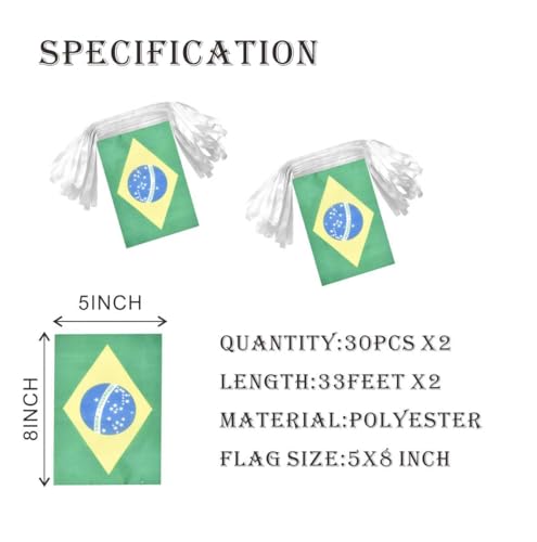 Image of 2 Pack Brazil Flag Banner String Small Mini 66 Feet 60 Pcs Brazilian Hanging Flags Decoration