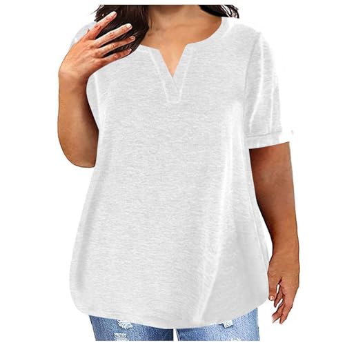 Camiseta Mujer Manga Corta Camisa Moda Casual Talla Grande Verano Color sólido Cuello en V Suelto Túnica Tops Algodón Elegante Fiesta T-Shirt Original Cómodo Basic Blusa tee Camisetas