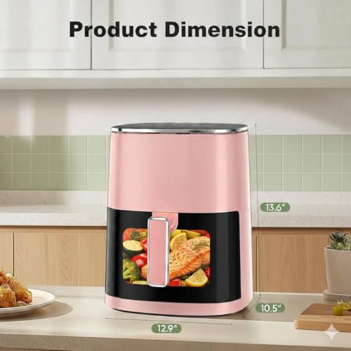 Image of HealSmart 12-in-1 Air Fryer Oven, 6.34 Qt Digital Convection Oven with Visible Window & 1700W, Air Fry, Roast, Bake, Nonstick Basket, Pink