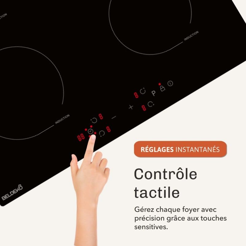 Tavolo Induzione BELDEKO (vetro nero, 4 caminetti - 7500 W - tasti touch)