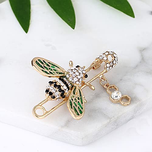 Image of Rhinestone Bee Brooch Pins Women Enamel Crystal Insect Pin Lapel Pin Large Safety Pin (Green)