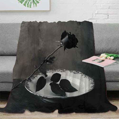Couverture lit microfibre black rose plaid canapé chaude impression fleur - 3