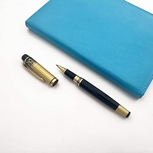 Accod Comfortable Grip Metal Rollerball Pen Business Signature Pen Fluent Writing Pen with Two 0.5mm Replacement Black Refills Gift Pen Premium Gift Box (Black&Gold)