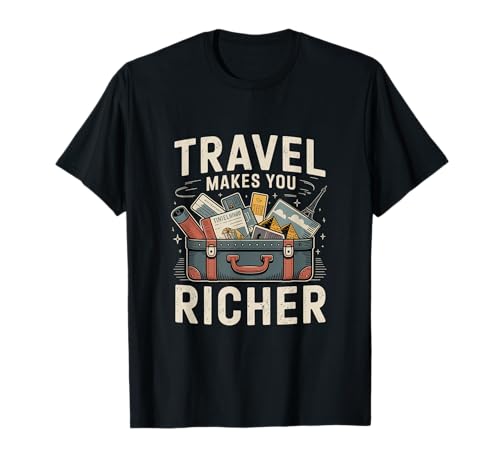 Viajar te hace más rico: diseño vintage de maleta de viaje Camiseta