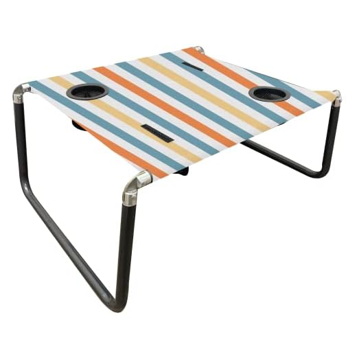 Neso Portable Beach Table with Cup Holders, Cell Phone Pockets, Lightweight for Picnics and Parks (Vintage Stripes)