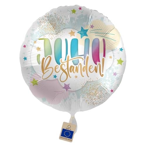 Folienballon Juhu Bestanden – Ballon Prüfung bestanden, Abi Deko & Geschenk, Luftballon Abitur, Bachelor, Master, Prüfung, Helium geeignet, ungefüllt, Made in EU