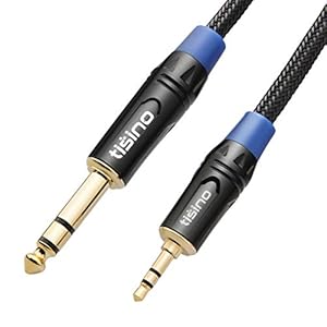 TISINO 3,5 mm jack naar 6,3 mm jack-kabel, 6,3 jackplug naar 3,5 aux stereo audio kabel instrumentenkabel voor basversterker, mengpaneel, laptop, gitaar, piano, hoofdtelefoon, luidspreker 2 m