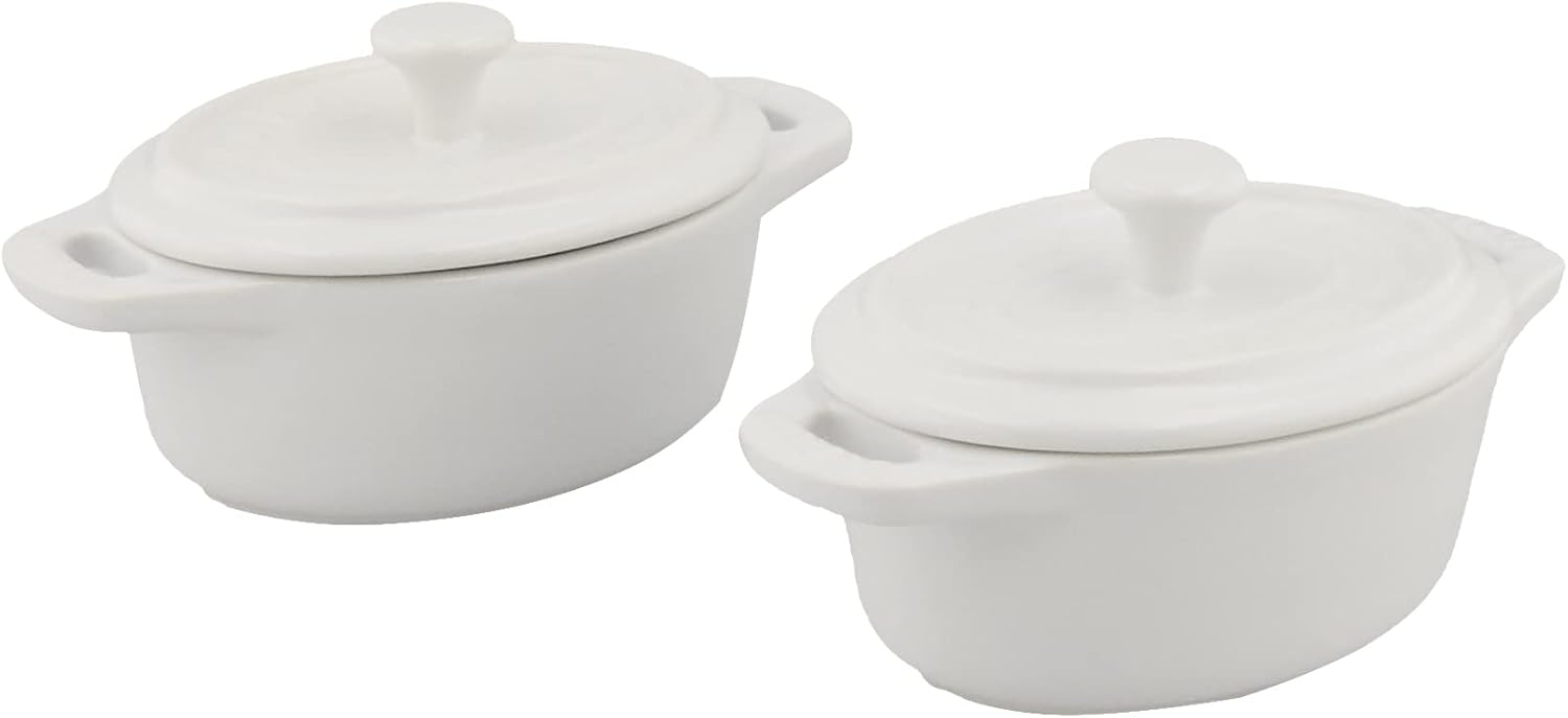 staub Ceramic Cocotte Oval 40511-869 Ceramic Oval Mini Cocotte Pair, Cherry 4.3 inches (11 cm), Set of 2, Heat Resistant, Storage Container, Microwave Safe