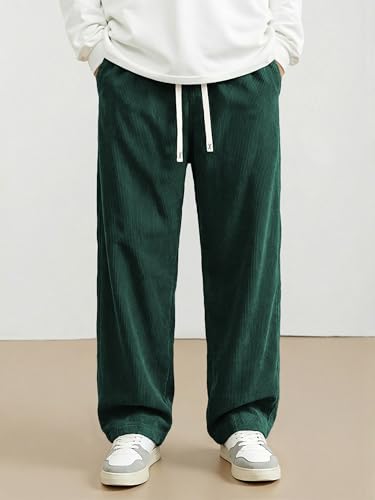 Image of JMIERR Mens Corduroy Pants Wide Leg Baggy Sweatpants | Loose Fit Joggers, Elastic Waist Drawstring, Casual Sweatpants, Vintage Pants, Fall Winter Fashion, Streetwear