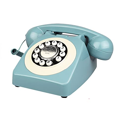 Téléphone fixe filaire français bleu au design vintage haut de gamme