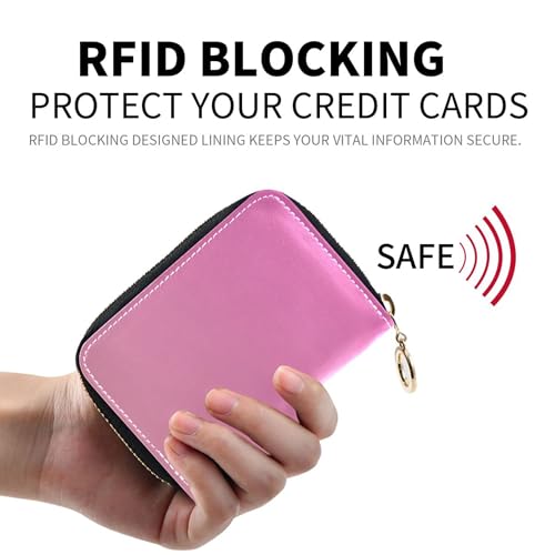 Credit Card Holder RFID Blocking Leather Wallet for Women Zip Around Travel Cash Wallet with Coin Pocket Blush Pink Rose Gradient2
