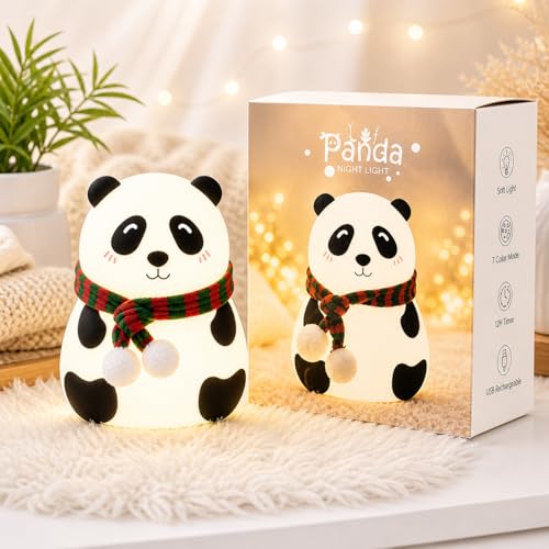 Image of Cute Panda LED Night Lamp for Kids | Soft Silicone, Rechargeable, Touch Control, Bedside Light for Bedroom & Nursery