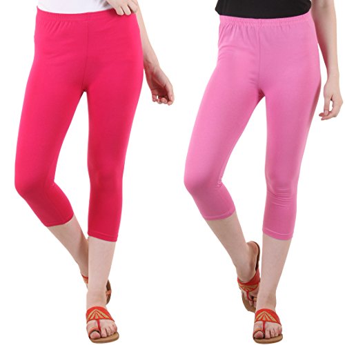 Image of DIAZ Women's Cotton Plain Half Length Capri | Nightwear Pyjama | 3 /4th Solid Pyjama Pant | Casual wear & Lounge Wear Capri Combo (Pack of 2)