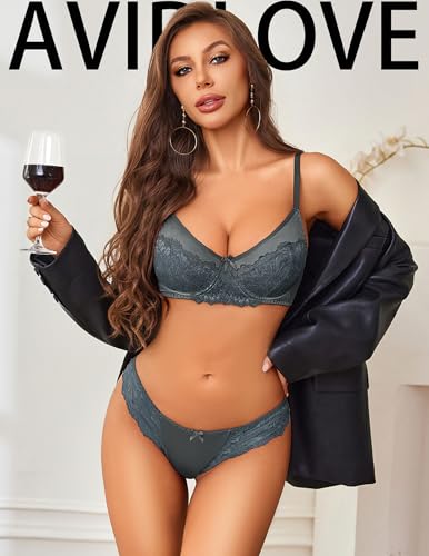 Image of Avidlove Lingerie Sets for Women Sexy 2 Piece Bra and Panty Set | Satin Lace Lingerie Set Unlined Underwire Bra Outfits