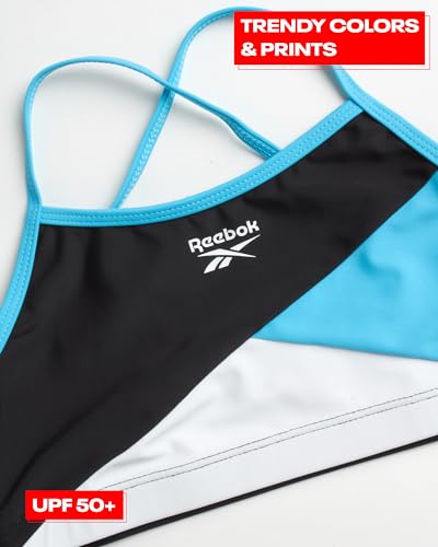 Reebok Girls' Rash Guard Set - 3 Piece UPF 50+ Long Sleeve Swim Shirt with Bikini Swimsuit - Swimwear Set for Girls (4-16)4