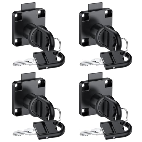Tanice 4 Pack Furniture Lock Zinc Alloy Cam Security Lock Keyed Alike Cylinder Cupboard Drawer Lock with 8 Keys for Door Cabinet Mailbox Drawer Cupboard Household Office, Black