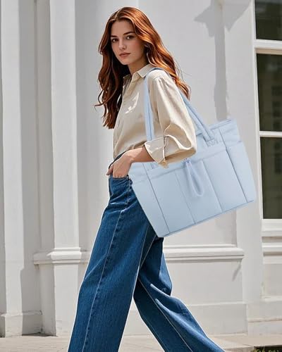 Image of Puffer Tote Bag for Women Handbag Nurse Bag with Cup Holder & Laptop Compartment & Trolley Sleeve for Work Travel