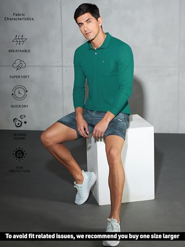 Image of TECHNOSPORT Men Polyester Slim Fit Polo Neck Full Sleeve Matpiq T-Shirt with Patch Pocket for Regular Use