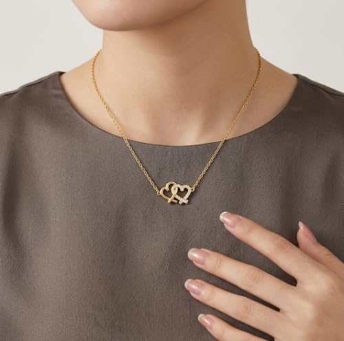 Image of SALTY Anti Tarnish Linked Heart Pendant Necklace for Women | Stylish Locket Chain | Fashion Jewellery Accessories | Minimal Jewelry | Ideal for Gifting | Marriage, Birthday | Gift for Valentine Day