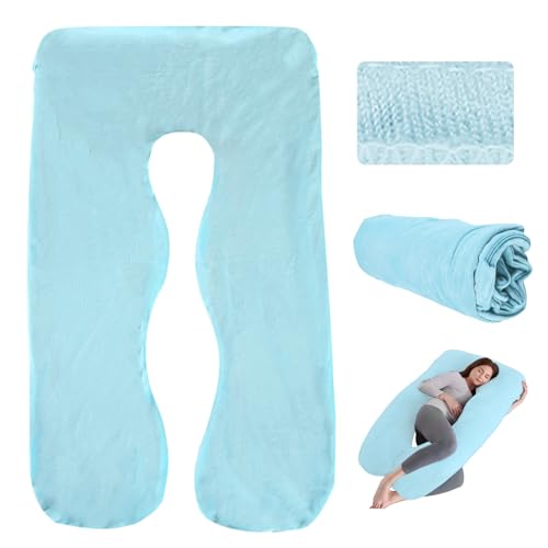 MEGYAD Funda de almohada de embarazo, en forma de U, funda de almohada para el cuerpo, funda de repuesto para cojín de lactancia, cojín cómodo, lavable a máquina, 140 x 80 cm, azul claro