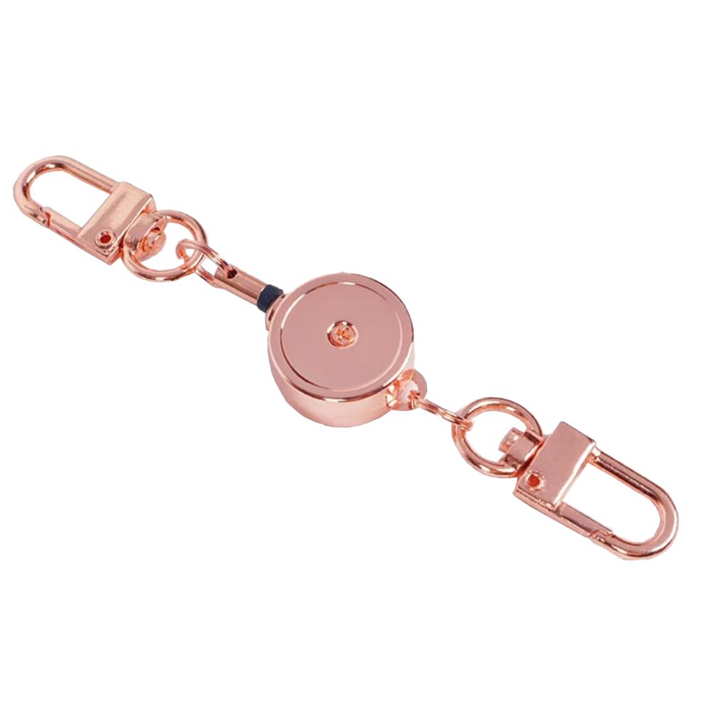 Retractable Keychain Retractable Lanyard Retractable Badge Holder Work ID, Keys, Subway Cards and Other Items(Rose Gold)
