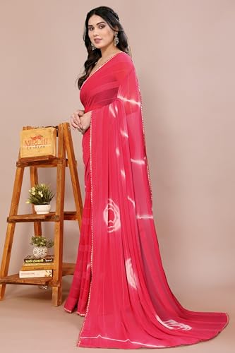 Image of MIRCHI FASHION Women Saree Shibori Print Chiffon | Elegant Festive and Functional Sari for All-Day Comfort with Matching Blouse