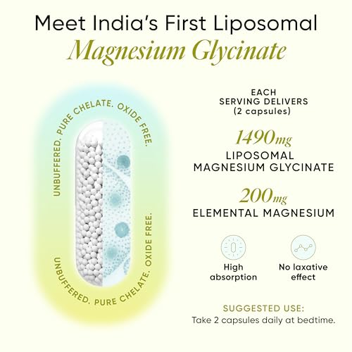 Image of Wellbeing Nutrition Liposomal Magnesium Glycinate (1490mg)|Chelated form, High Absorption|Sleep, Stress, Cramps, Muscle Recovery, Nerve Health|Elemental Magnesium (200mg)|60 Capsules