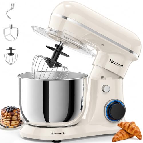 Image of Honinst 4QT Electric Stand Mixer, 10-Speed Tilt-Head Compact Kitchen Mixer | Multiple Stylish Colors | Food mixer with Dough Hook & Beater & Whisk | for Cake & Bread | Dishwasher-Safe | Beige