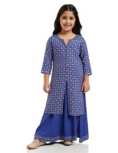 Image of Amazon Brand - Jam & Honey Rayon Girl Festive Printed Salwar Suit Set Which Is Both Comfortable And Stylish