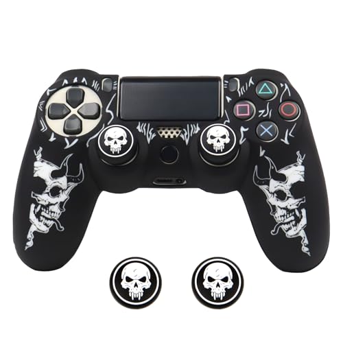 Image of RALAN Horned Skull Head Design Controller Skin Cover with 2 Thumb Grips Compatible with PS4 /Playstation 4 Slim /Pro Controller