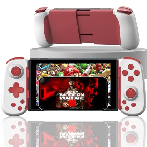 Megadream iPhoneコントローラー iPhone16/15/14/iPad/PS3/4/Switch/PC用、クラウドゲーム/ストリーミング対応、ワイヤレス接続、ホールジョイスティック、6軸ジャイロスコープ、振動モーター、3段階ターボ、連射/連射ホールド、codモバイル用コントローラー iPhone/Android、白赤