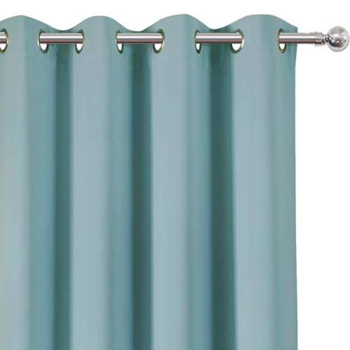 Image of LEMOMO Stone Blue Blackout Curtains 52 x 63 Inch Length /Set of 2 Curtain Panels /Thermal Insulated Room Darkening Curtains for Bedroom and Living Room
