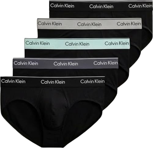Calvin Klein Mens 5 Pack Hipster Briefs with Logo Waistband Black (Black Bodies W/Black/Light Cast/Fe) L